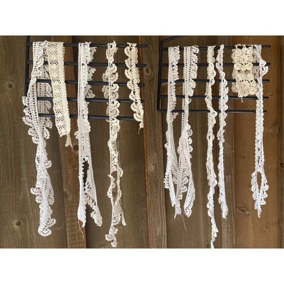 VINTAGE Hand Made LACE TRIM BULK LOT SEWING CRAFT DOLL CLOTHES Edgings Cream Wht - Picture 1 of 16